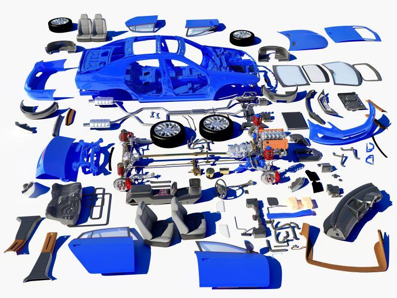 白色背景下的汽車配件